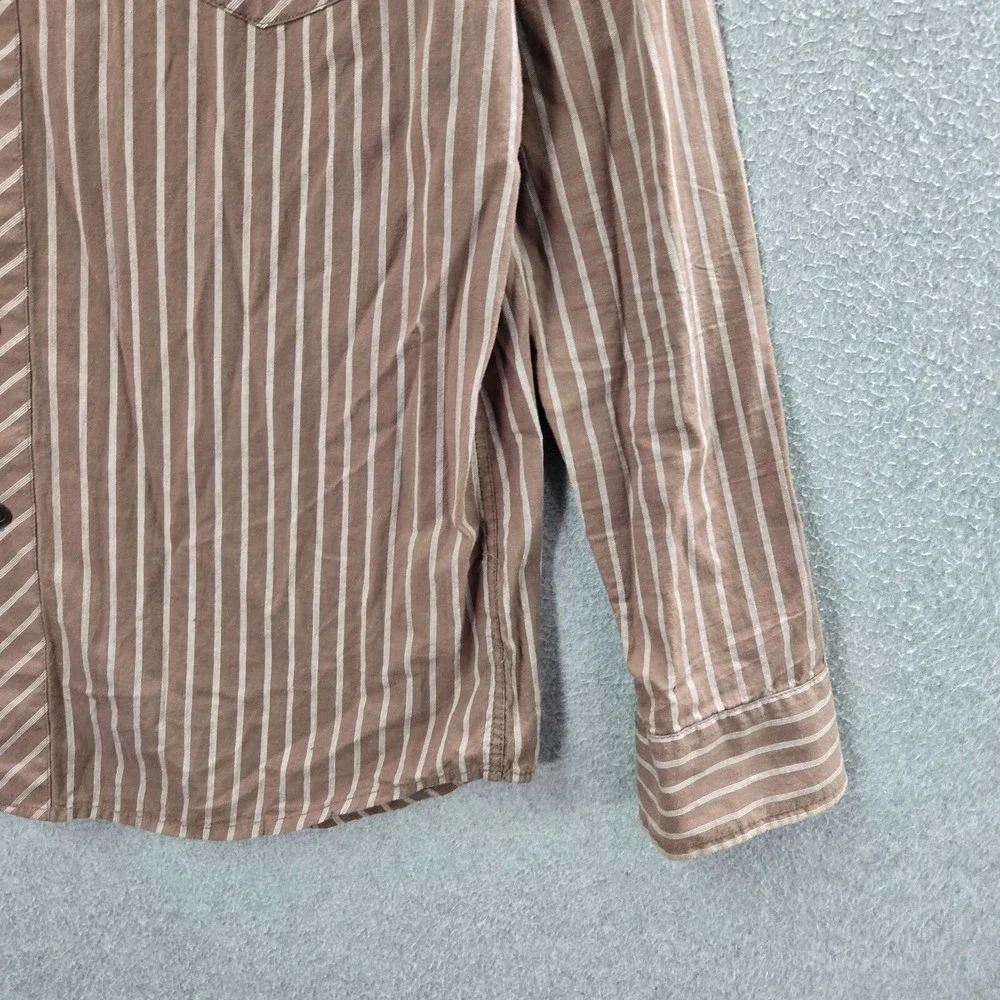 Carbon Black Men‎ Button Up Shirt Large Brown Striped Y2K Grunge Crest Studded